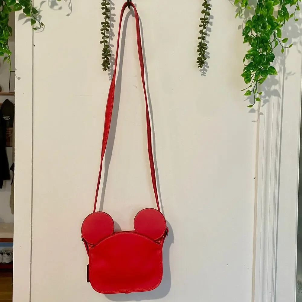 Coach x Disney Red Leather Patricia Saddle Bag Crossbody Mickey Ears